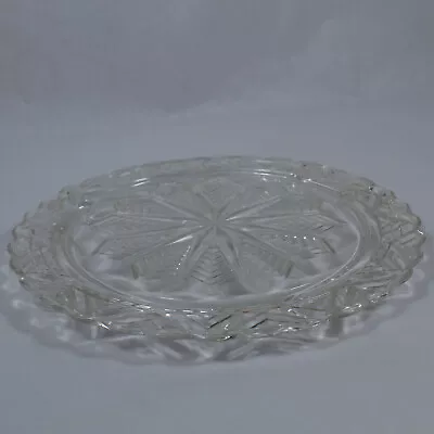 Vintage Clear Glass Cake Plate Platter Footed Ribbed Starburst Center Scalloped • $13