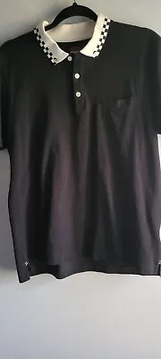 Merc London Mod Skin 2 Tone Pique Check Polo Shirt Black Medium  • $28