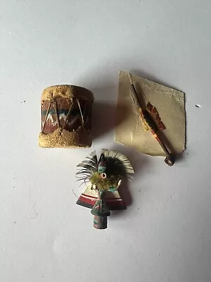 Vintage Artisan Miniature Dollhouse Handmade Peace Pipe Drum And Tribal Figure • $29.99