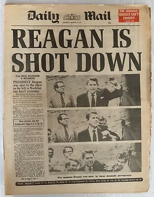 *RARE* US PRESIDENT REAGAN SHOT Original 1981 Daily Mail Newspaper • £14.95