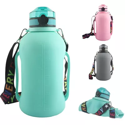 2L Collapsible Water Bottle With Straw Leakproof Silicone Travel Water Bottle • $23.46