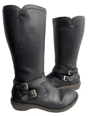 Ugg Rosen 1008210 Black Leather Shearling Tall Zip Up Harness Boots Women's 11 • $42.49