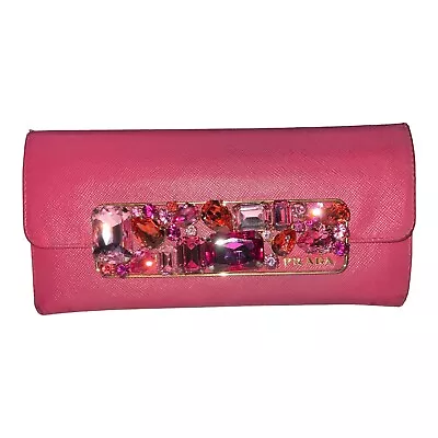 Prada Women Long Wallet  Bejeweled Saffiano Leather Vintage Pink • $255