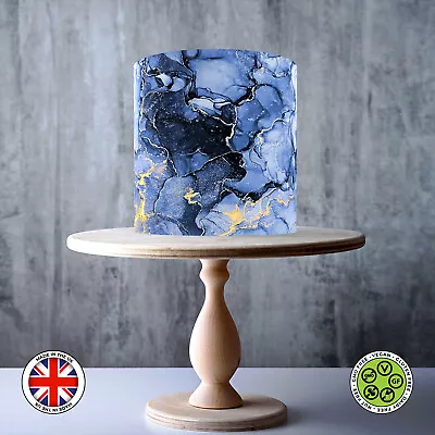 Navy Blue & Gold Marble Pattern Wrap Around Edible Cake Topper ICING / WAFER • £7.79