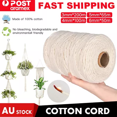 3/4mm Natural Cotton Rope Cord String Twisted Beige Craft Macrame Artisan AU • $10.69