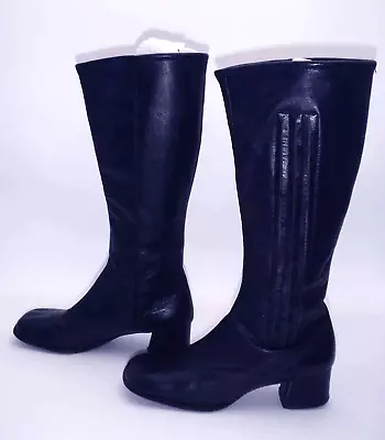 Go Go Mod BOOTS WOMEN'S VINTAGE ESKIPETS By Dunham TALL Navy Blue Leather • $49.99