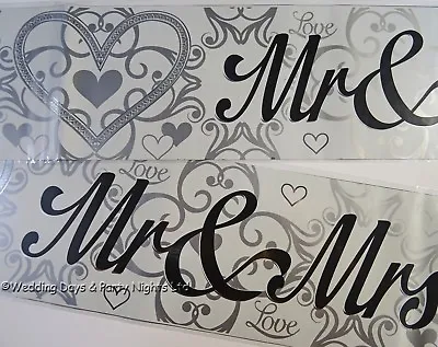 £1.98 • Buy 9ft Mr + Mrs Black White Silver Foil Banner Wedding Party Wall Door Decorations