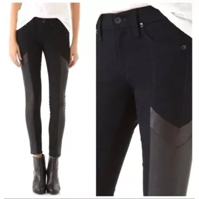 Rag & Bone Blue Black Midnight Grand Prix Motocross Skinny Leather Trim Jeans 25 • $42.49