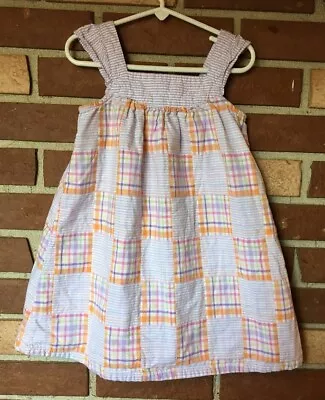 Gymboree Outlet Butterfly Blossoms Girls 5T Purple Orange Plaid Seersucker Dress • $12.88