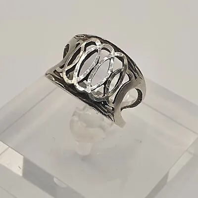 Ladies Sterling Silver Bans Ring With Cut Out Detail  Size N (R159) • £21