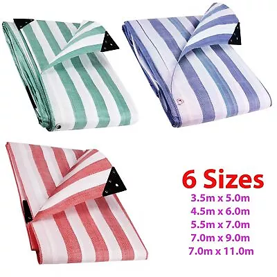 Striped Tarpaulin Medium Heavy Duty Waterproof Market Stall Cover Tarp Sheet • £7.99