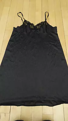 Vassarette Full Slip Knee Length Sz 44 28 /50 Black Lace Cup USA • $17.50