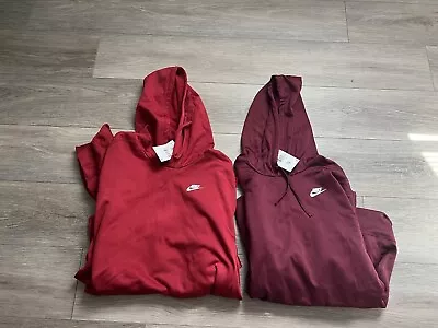 NEW NIKE Hoodie Men's XXL Athletic Hooded Sweatshirt Swoosh LOT Of 2 Red Maroon • $90