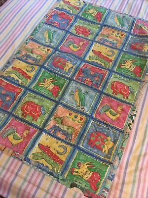 Vintage 80s Animals Baby Pet Patchwork Cot Bed Quilt Blanket Cover Mat Multi Col • £14