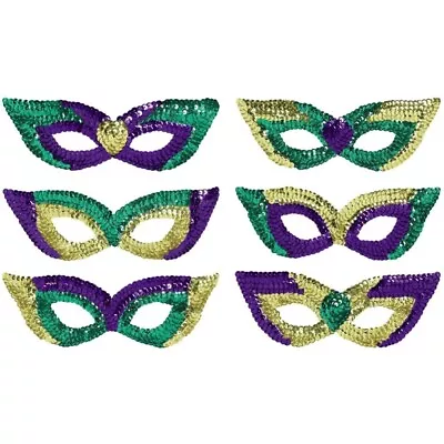 Mardi Gras Sequin Party Masks 6 Per Pack 2 1/2  X 8  Mardi Gras Decorations • $7.89