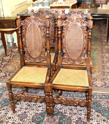 Set Of 4 French Antique Louis XIV Walnut Caine Seat Dining Chairs • $1800