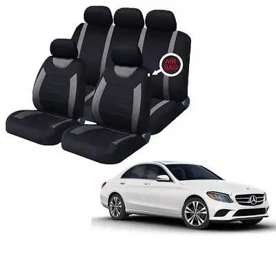 FOR Mercedes C Class Black & Grey Car Seat Covers Protectors Full Set Washable • £21.50