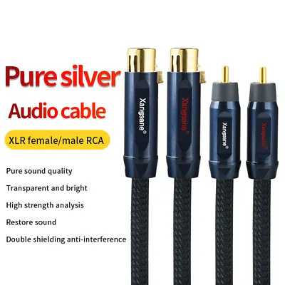 Pair 4N Sterling Silver XLR Male Female To RCA Audio Cable Power Adapter Cable • £345.31
