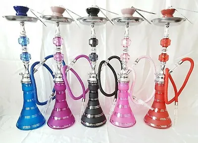 2 Pipe Shisha Hookah 18  Full Set & Free Coil Foil Tips Tong Clipper Gift Box • £24.99