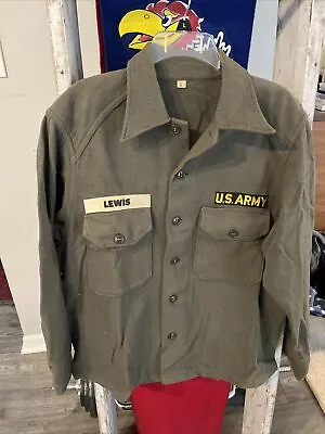 Vintage Military Shirt Button L 50s US Army OG Wool Mens Long Sleeve Large 23x27 • $45