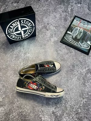 Ed Hardy Skull Black Slip On Laceless Shoes Sneakers Sz 9 Love Kills Slowly • $55