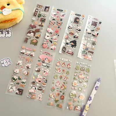 (2pc/All 8) Korean Style Polco Diary Holographic Cute Sticker Sheet Maid Kitty 1 • $3.99