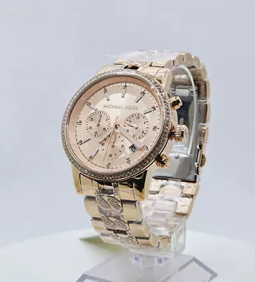 New Michael Kors Ritz Rose Gold Stainless Chronograph Watch Mk7223 • $179.99