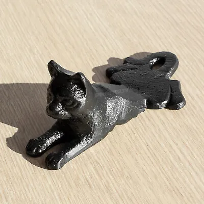 Small Black Cat Under Door Wedge Stop Heavy Cast Iron Stopper Stay Indoor Garden • £13