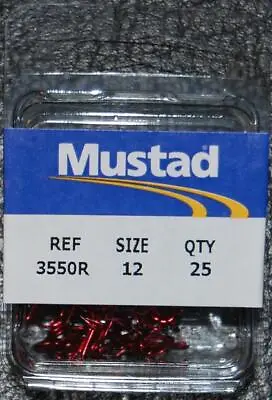 25 Pack Mustad 3551RB-012 Blood Red Size 12 Small Treble Hooks - Trout Panfish • $8.59