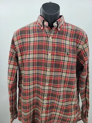 Ralph Lauren Flannel Shirt Adult Medium Red Beige Plaid Outdoor Casual Men • $21