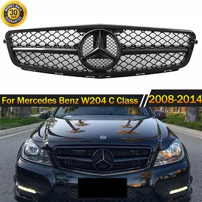 Polish Black AMG Style Grille Grill For Mercedes Benz W204 C250 C280 C300 08-14 • $66.66