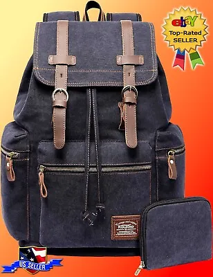 KAUKKO Vintage Casual Canvas And Leather Rucksack Backpack School Bag Backstrap • $33