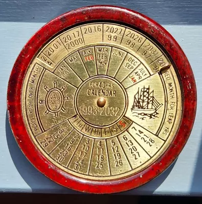 Vtg. 40 Year Perpetual Calendar Paperweight 1993-2032 Office Desk Wood & Brass • $12.95