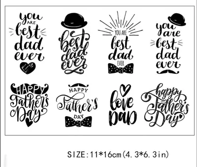 GYS: 8 Happy Father's Day Best Love Dad Heart Hats Tie Unmounted Clear Stamps • £5.99