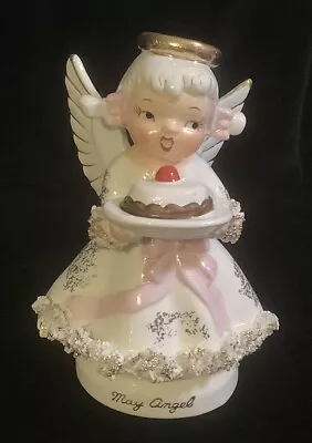 Vintage May Angel Spaghetti Trim Figurine Carrying Cake VGC Lefton • $10.95