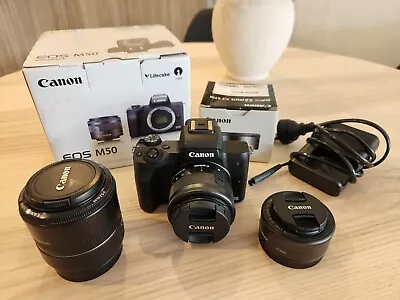 Canon EOS M50 Mark II Mirrorless Vlogging & Street Photography Camera + 3 Lenses • $950