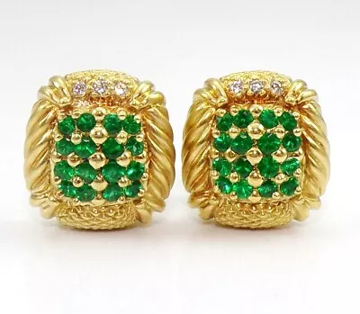 Judith Ripka JR 18K Yellow Gold Natural Green Emerald & Diamond Earrings LNC2 • $3499.99