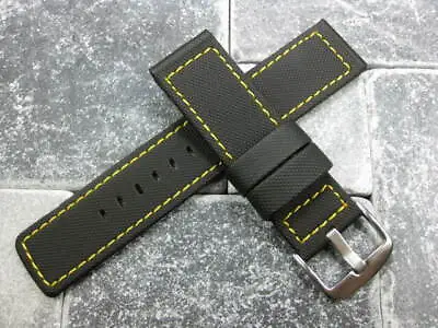 22mm PVC Composite Rubber Band Black Diver Watch Strap Kevlar For Maratac Yellow • $29.98