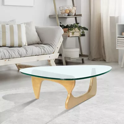 Mid-century Triangle Glass Coffee Table Wood Base Fit For Living Room • $299