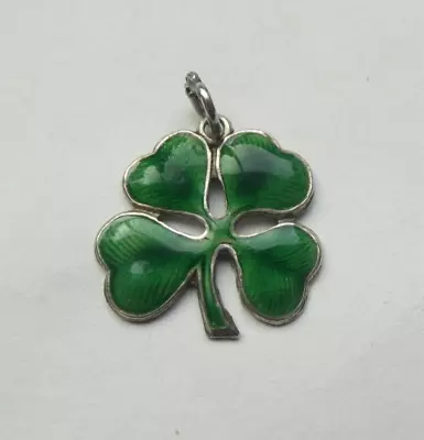 Vintage Lampl Sterling Silver & Enamel Four Leaf Clover Charm • $39.95