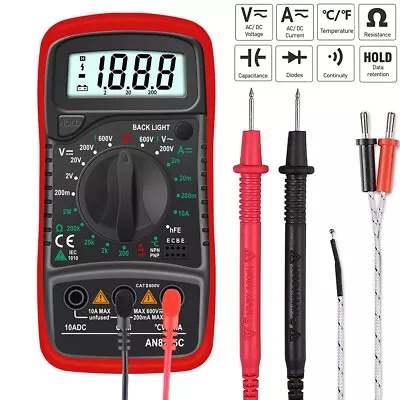 LCD Digital Multimeter AC/DC Ammeter Volt Ohm Tester W/Thermocouple Backlight • $23.59