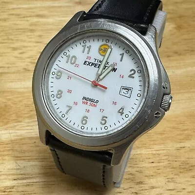 Timex Expedition Quartz Watch Men 50m Silver White Military Leather New Battery • $29.99
