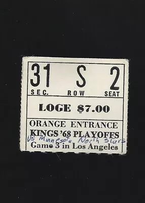 1968 Minnesota North Stars @ LA Kings NHL Playoff Quarterfinals Gm#3 Ticket Stub • $9.99