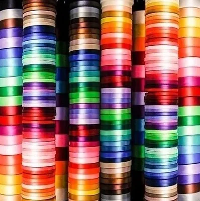 5 Meters Satin Ribbon Single Sided 6mm 12mm 25mm 60 COLOURS For Craft Cake Decor • £2.99