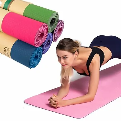$14.79 • Buy TPE Yoga Mat Fitness Gym Exercise Pilates Non Slip Mat Durable Eco Friendly