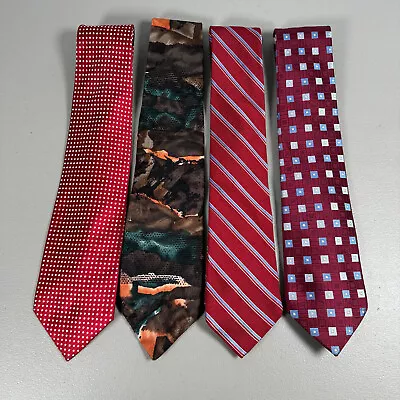 Van Heusen Necktie Lot Of 4 Multicolor Red Silk Mixed Sizes Mens • $13.99