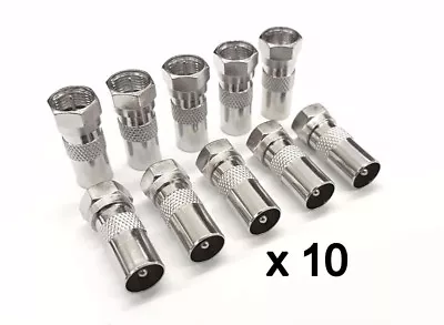 F Male Plug To Coax RF Male Aerial Plug Connector Adaptor Quick Fit X 10 • £7.99