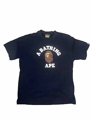 BAPE A Bathing Ape Logo Tee Navy Blue Size XL • $45