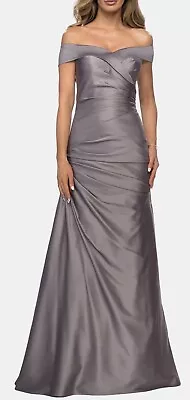 La Femme Womens Off The Shoulder Satin Evening Gown In Platinum Size 6 NWOT $498 • $145