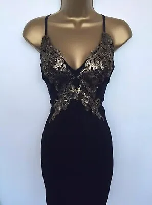 £29.99 • Buy Lipsy Black Gold Bodycon Dress 12 Lace Cami Party Occasion Wedding Evening